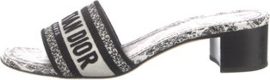 Christian Dior Slides Black Printed Embroidered Accent Includes Dust Bag Designer