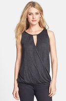 Thumbnail for your product : Halogen Faux Leather Trim Sleeveless Wrap Front Top