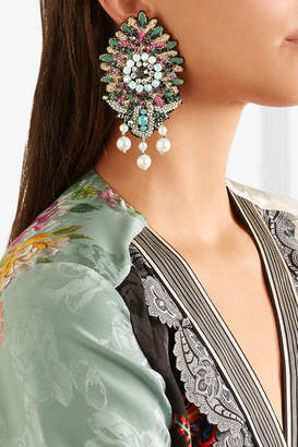Etro Bead, Crystal And Faux Pearl Clip Earrings - Mint