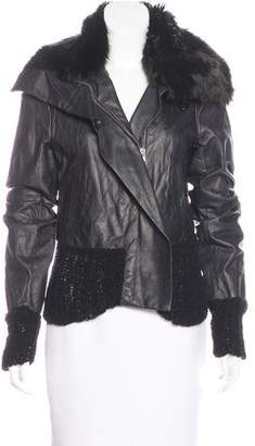 Ann Demeulemeester Fur-Trimmed Leather Jacket w/ Tags