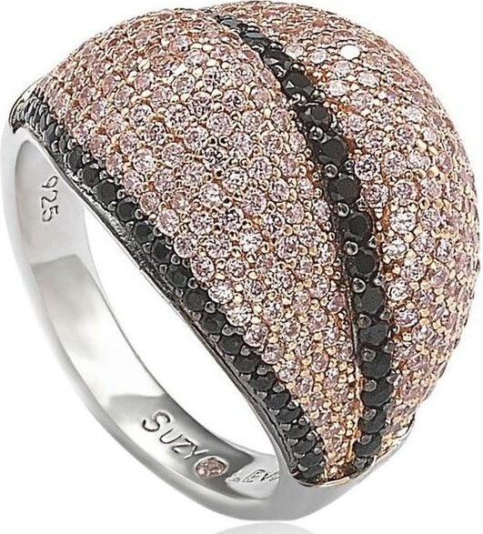 Suzy Levian New York Suzy Levian Sterling Silver Cubic Zirconia Pave Pink & Black Ring