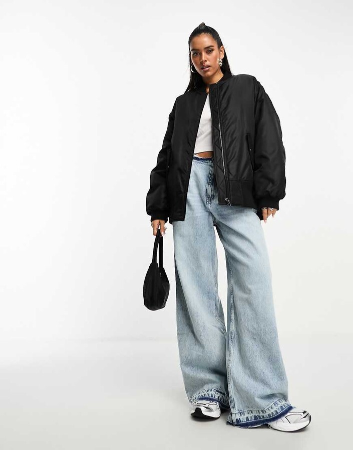 ASOS DESIGN oversized bomber jacket in black ShopStyle