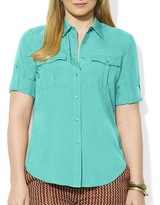 Thumbnail for your product : Lauren Ralph Lauren Plus Roll Sleeve Silk Shirt
