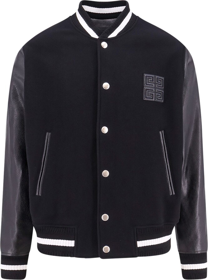 Givenchy Varsity Wool Blend Bomber With Leather Sleeves