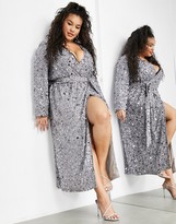 Thumbnail for your product : ASOS EDITION Curve wrap midi dress in disc sequin in silver