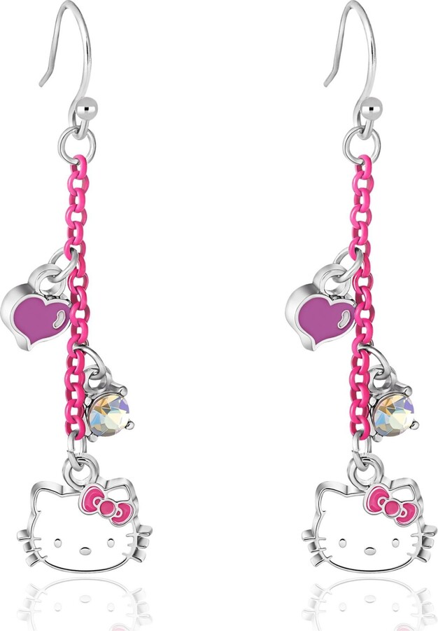 Hello Kitty Sanrio Charm Hearts Bracelet - Officially Licensed, 6.5 + 1'' Chain - Silver Tone, Pink