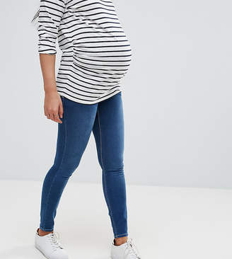 ASOS Maternity MATERNITY RIDLEY Skinny Jeans In Astrala Blue With Contrast stitch with Over the Bump Waistband