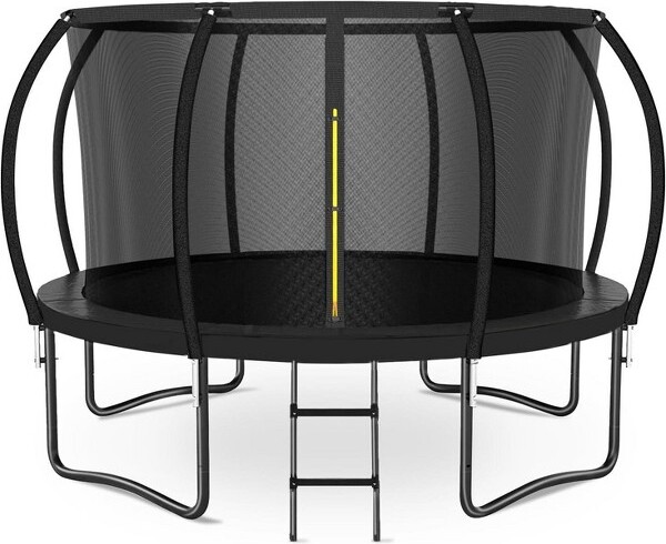 Zevemomo12FTTrampolinewithSafetyNet&LadderASTMApproved.OutdoorPumpkinTrampolineforKids&AdultswithCoatingMetalFrameblack