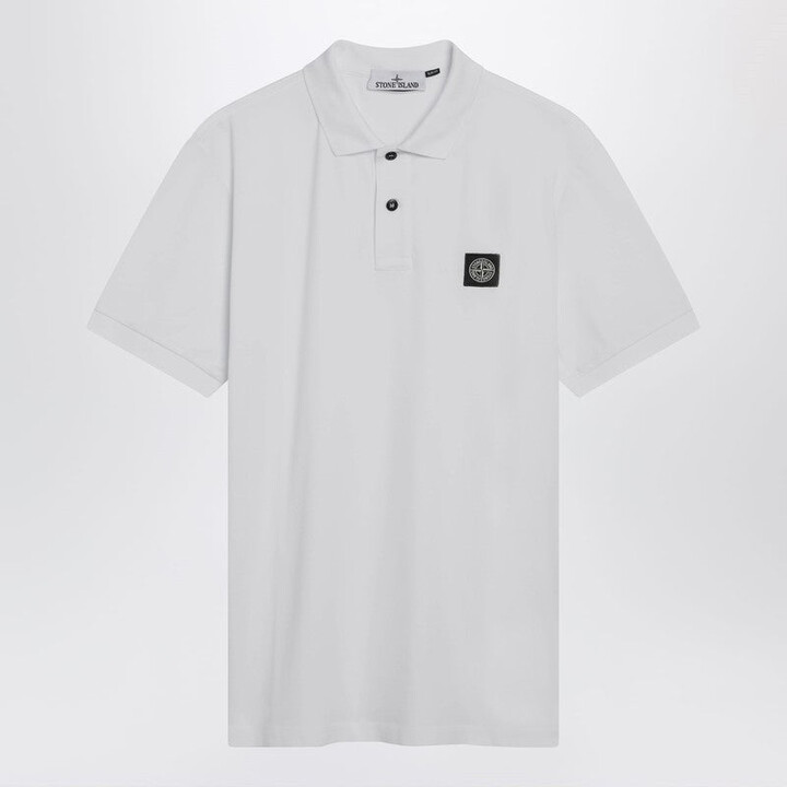 Stone Island White Polo Shirt With Logo Patch