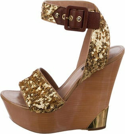 Louis Vuitton - Authenticated Sandal - Glitter Gold Plain for Women, Good Condition