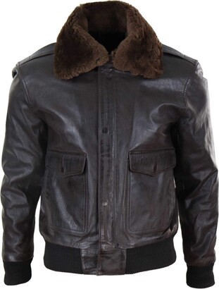 Mens Leather Jacket With Fur Collar Men's Lambskin Leather Bomber