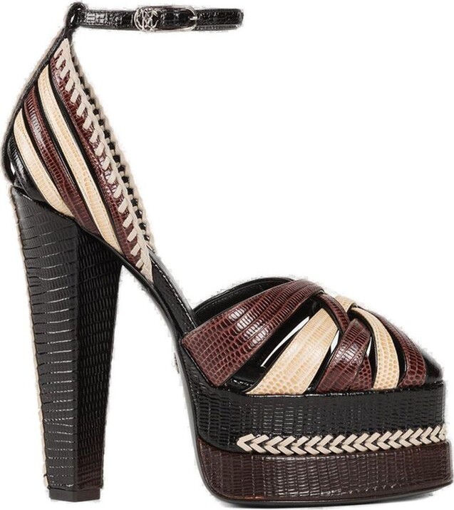Roberto Cavalli Snakeskin-Effect Braided Platform Sandals