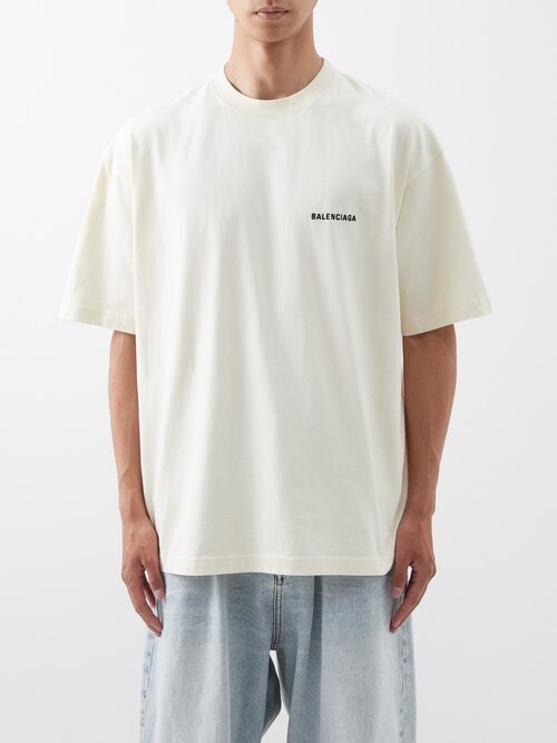 Balenciaga - Oversized Distressed Logo-Print Cotton-Jersey T-Shirt - Men -  Black - XXS for Men