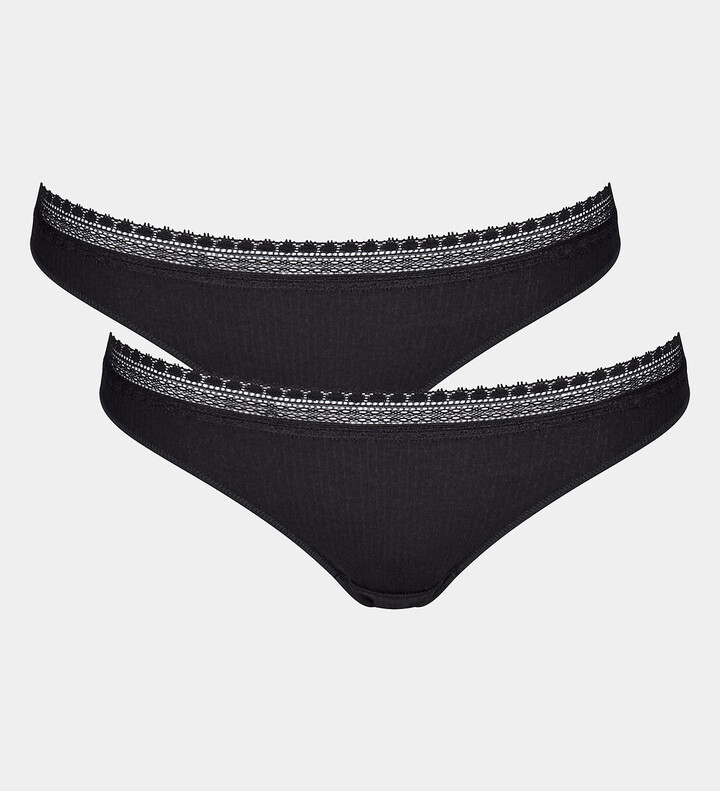 3 Pack Black and White Ribbed Cotton Lace Trim Short Briefs
