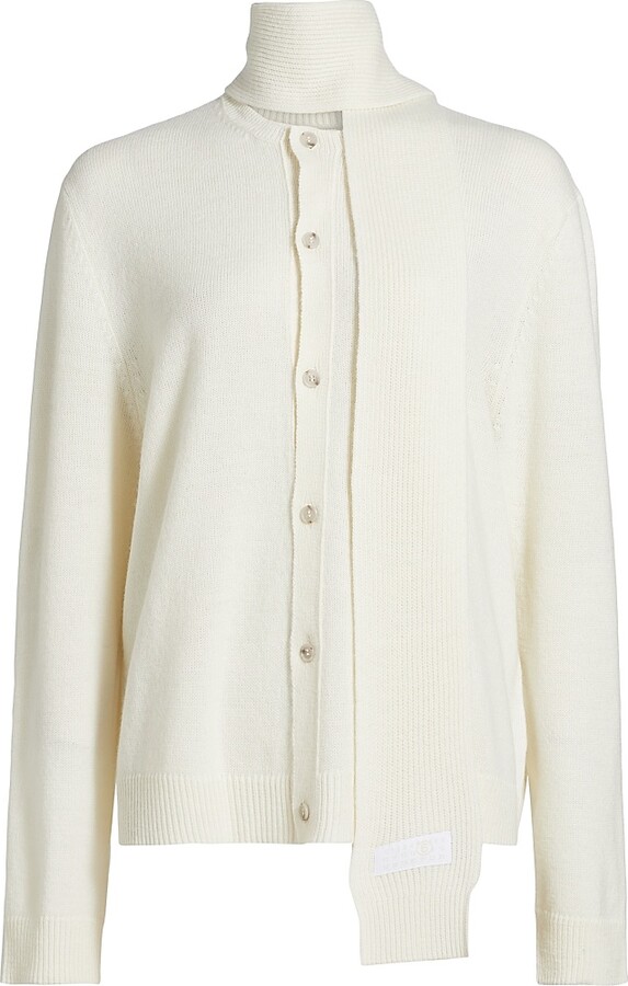 MM6 MAISON MARGIELA Women's Tieneck Virgin Wool-Blend Cardigan - Off White - Size Medium