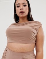 Thumbnail for your product : Club L London Plus cowl neck slinky top in camel