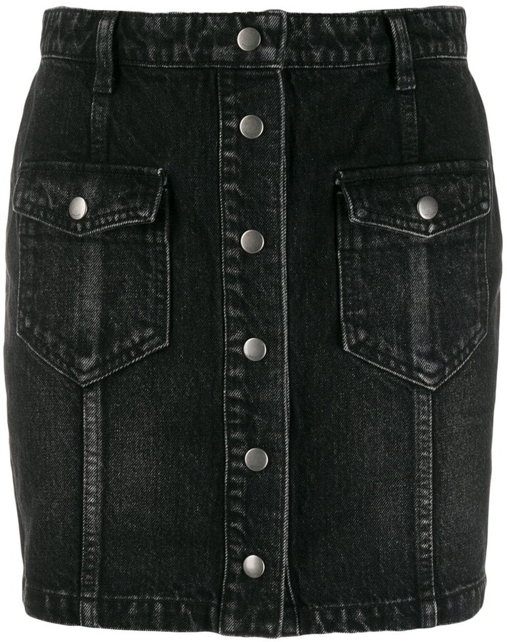 high waisted black denim mini skirt