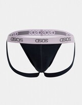 Thumbnail for your product : ASOS DESIGN jock strap in black with purple branded waistband