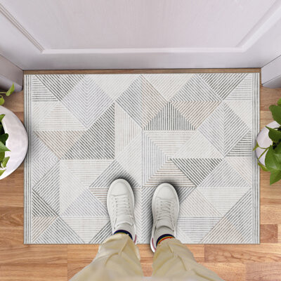 Wrought Studio Jahree Miles Modern Geometric Beige Ivory Machine Washable Area Rug