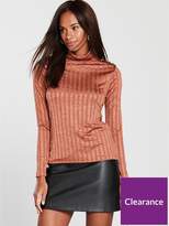 Thumbnail for your product : Warehouse Slinky Rib Roll Neck Top - Rust