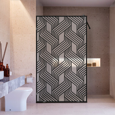 Glass-Door.us 33-1/2 In W x 75 In H Loft Style Black Silk Screen Glass Shower Panel