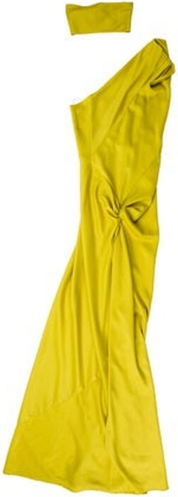 Ronny Kobo Evening Gown Yellow Ruffle Embellishment Sleeveless with One-Shoulder Concealed Zip Closure at Side Designer