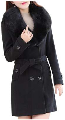 Partiss Women's Wool Trench Coat with Fur Collar,Chinese 3XL
