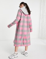 Thumbnail for your product : Helene Berman long Ruth check coat in pink multi