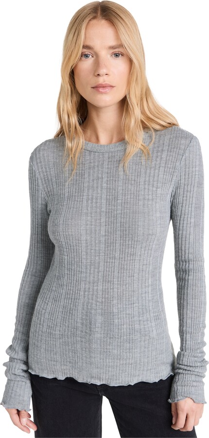 Recto Wavy Trimming Wool Blend Ribbed Top