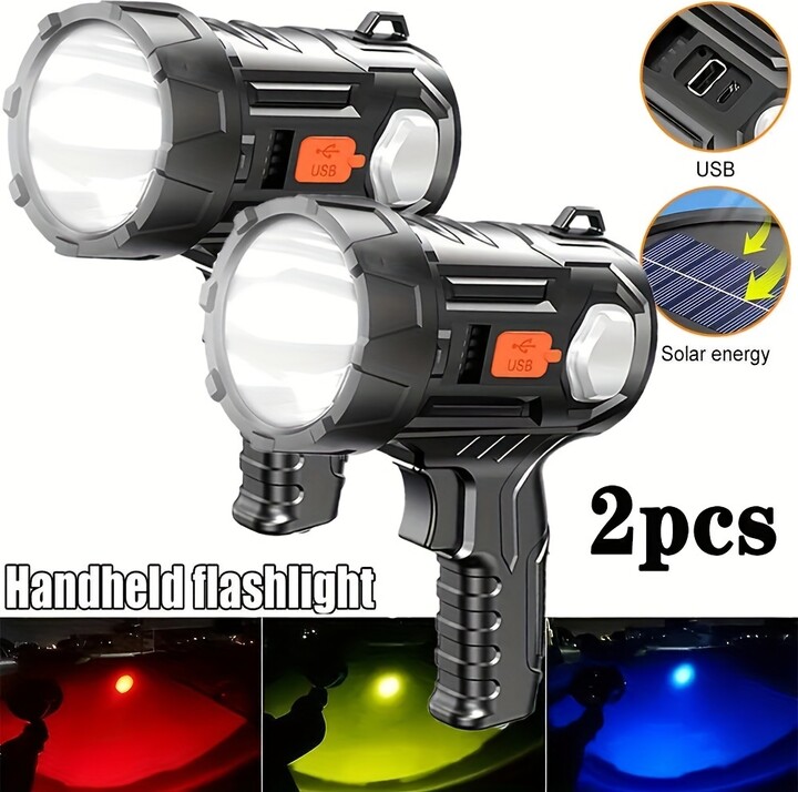 Temu 2pc High Brightness Flashlight Rechargeable Portable Lantern With 6 Lighting , Usb Charging - Ideal For Camping And Outdoor Activities