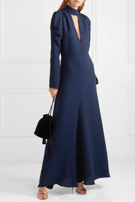 Chloé Ruched Cutout Silk-blend Crepe Gown - Blue