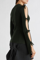 Thumbnail for your product : Bottega Veneta Tie-detailed Ribbed-knit Sweater - Dark green