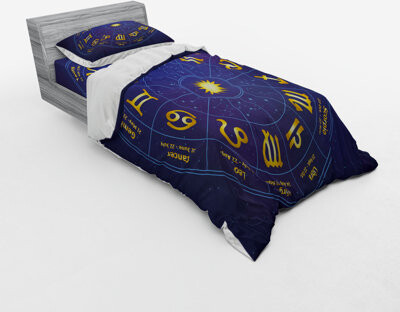 Ambesonne Astrology Horoscope Zodiac Signs with Birth Dates In Circle with Star Dots Print Duvet Cover Set