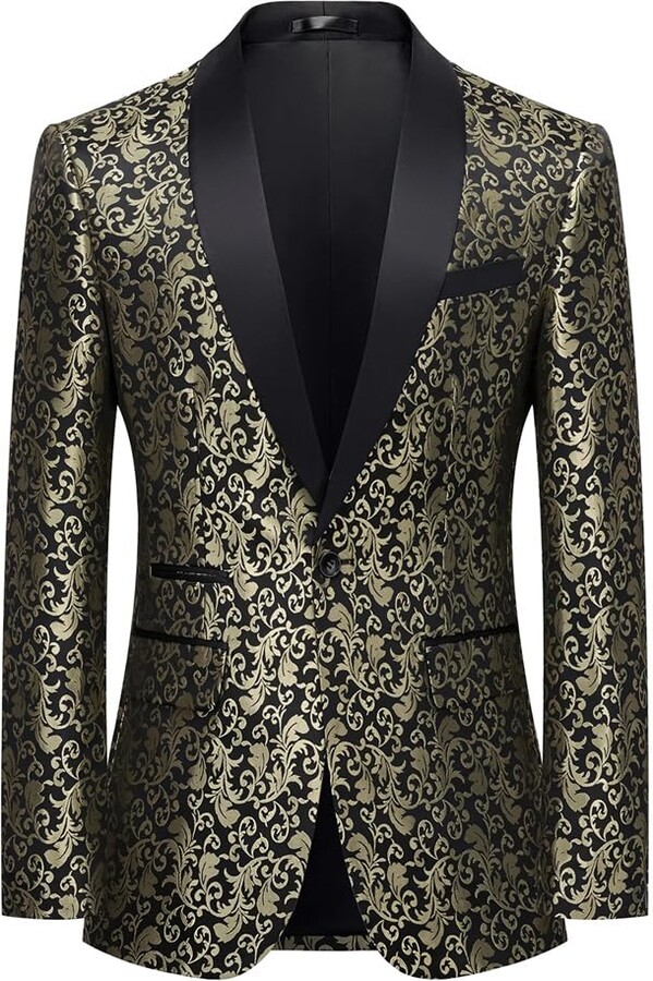 Dninmim Men's Floral Blazer Suit Jacket Dinner Party Prom Wedding