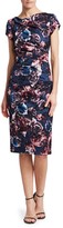 Thumbnail for your product : Theia Short-Sleeve Ruched Floral Sheath
