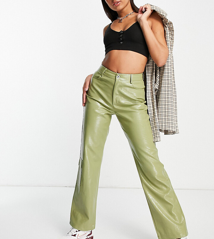 Collusion 90s croc effect faux leather straight leg cargo pants in sage  green - ShopStyle