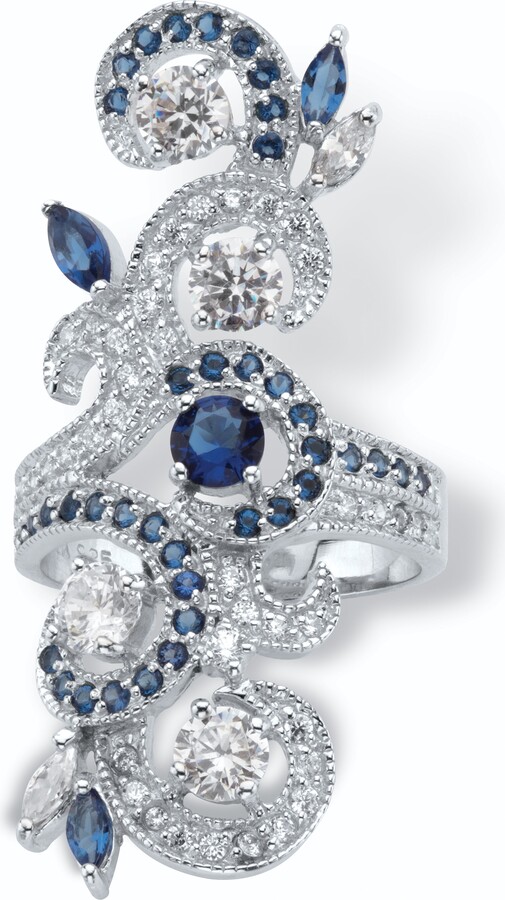 PalmBeach Jewelry 3.81 Cttw. Simulated Blue Sapphire and Cubic Zirconia .925 Silver Vine Ring