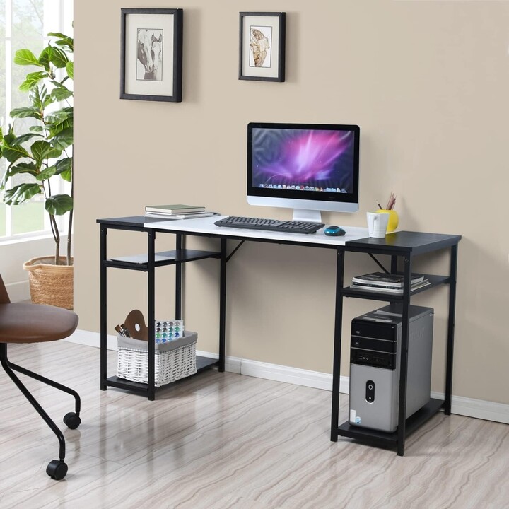 JEREMY Home Office Desk Wood Top L55 Contemporary Writing Table with 4 Storage Shelves for Study