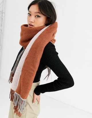 ASOS DESIGN supersoft long woven scarf in colour block with tassels