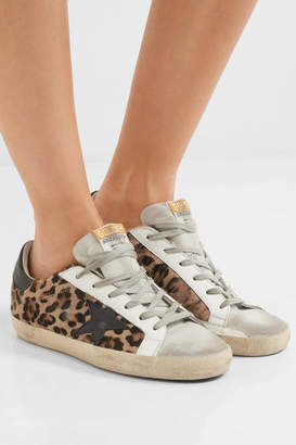 Golden Goose Superstar Distressed Leather And Calf Hair Sneakers - Leopard print