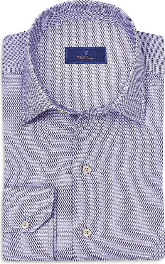 David Donahue Regular Fit Micro Texture Print Sport Shirt