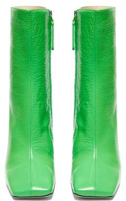 Wandler Isa Square-toe Leather Ankle Boots - Womens - Green