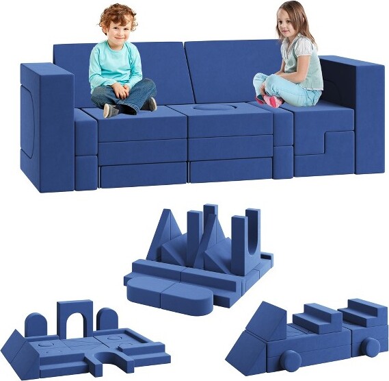 GustoWave Garvee22-PieceModularKidsSofaConvertibleFoamCouchforBedroom&Playroom2-SeatBlueSofa—CreativeComfyandCustomizable