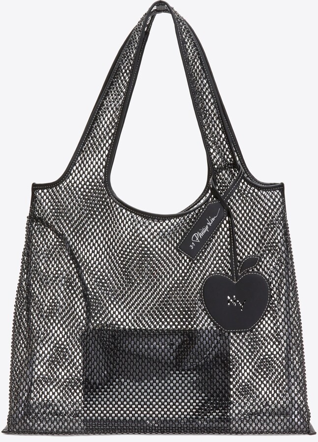 Embellished Mesh Market Tote in BLACK