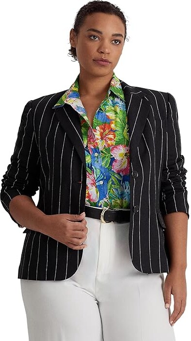 Lauren Ralph Lauren Plus Size Pinstripe Linen Blazer (Black/Cream) Women's  Clothing - ShopStyle