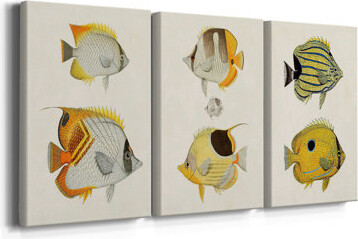 Longshore Tides Yellow & Grey Fish I -Custom Wrapped Gallery Canvas - 3 Pieces