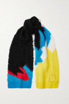 Thumbnail for your product : Loewe Leather-trimmed Intarsia-knit Scarf - Black
