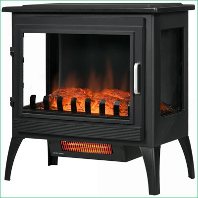 Symple Stuff Electric Fireplace Stove, 24” Freestanding Infrared Heater with Realistic Logs Flame, Adjustable Temp, Overheat Protection, 1000W/1500W | Black | ABS