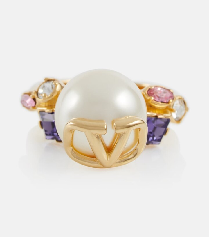 Valentino Garavani Gold Pearl VLogo Ring - ShopStyle
