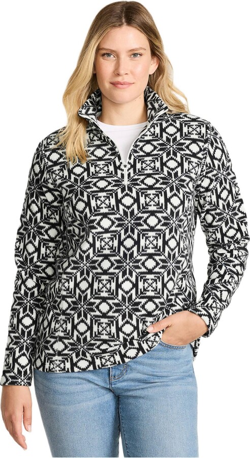 Lands' End Women's Tall Anyweather Fleece Quarter Zip Pullover Coat - Ivory/black snowflake